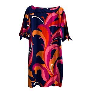 Trina Turk Dress Womens S Tropical Floral Split Tie Sleeve Jersey Knit Resort